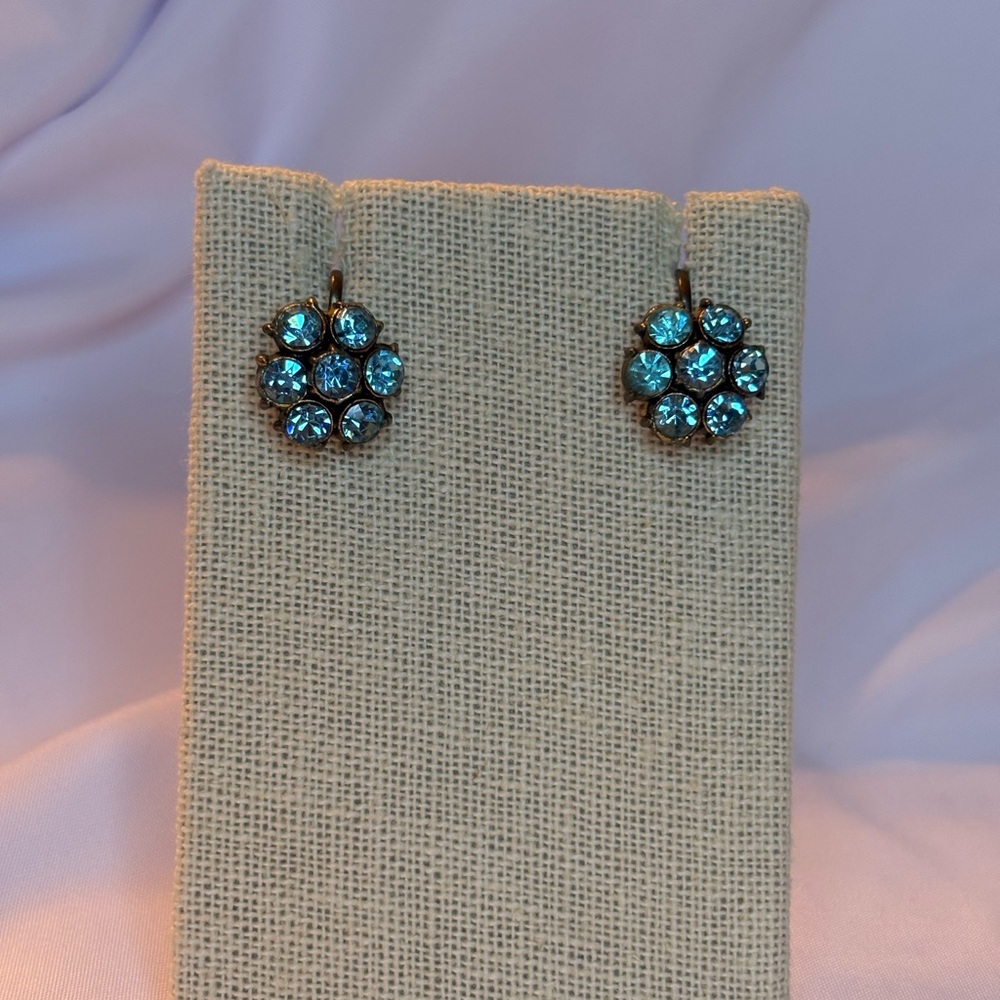 Vintage Blue Crystal Cluster Earrings - Women Jewelry